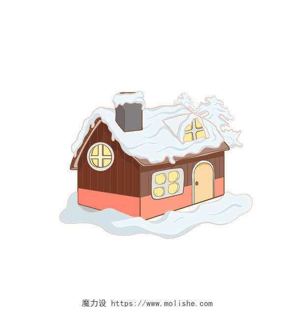 卡通手绘雪屋房子万圣节元素标志冬季PNG元素落雪的建筑元素
